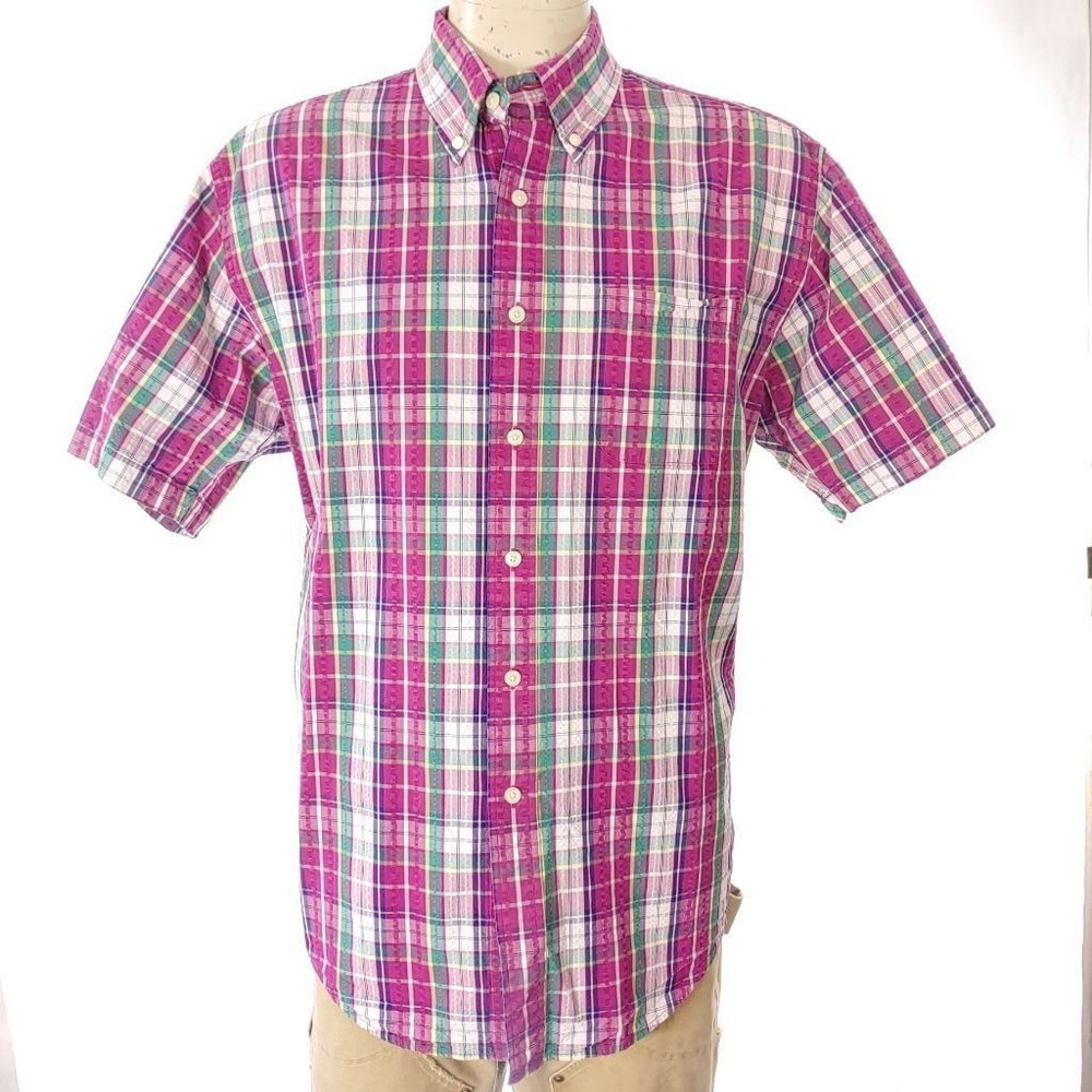 Brooks Brothers 346 Mens Plaid Cotton Seersucker Button Down Shirt Sz L EUC